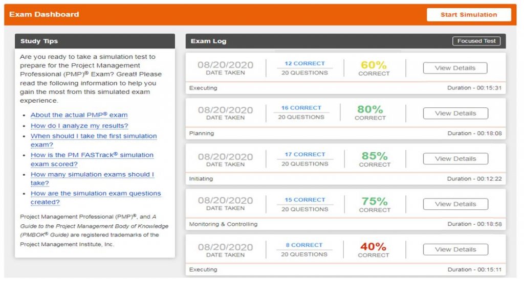 pmp simulation exam